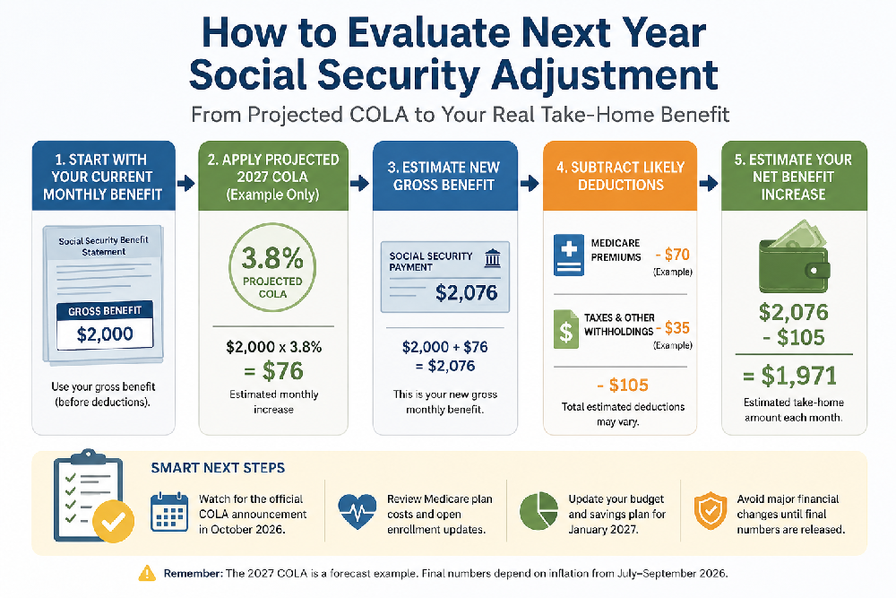next year social security adjustment decision flow infographic