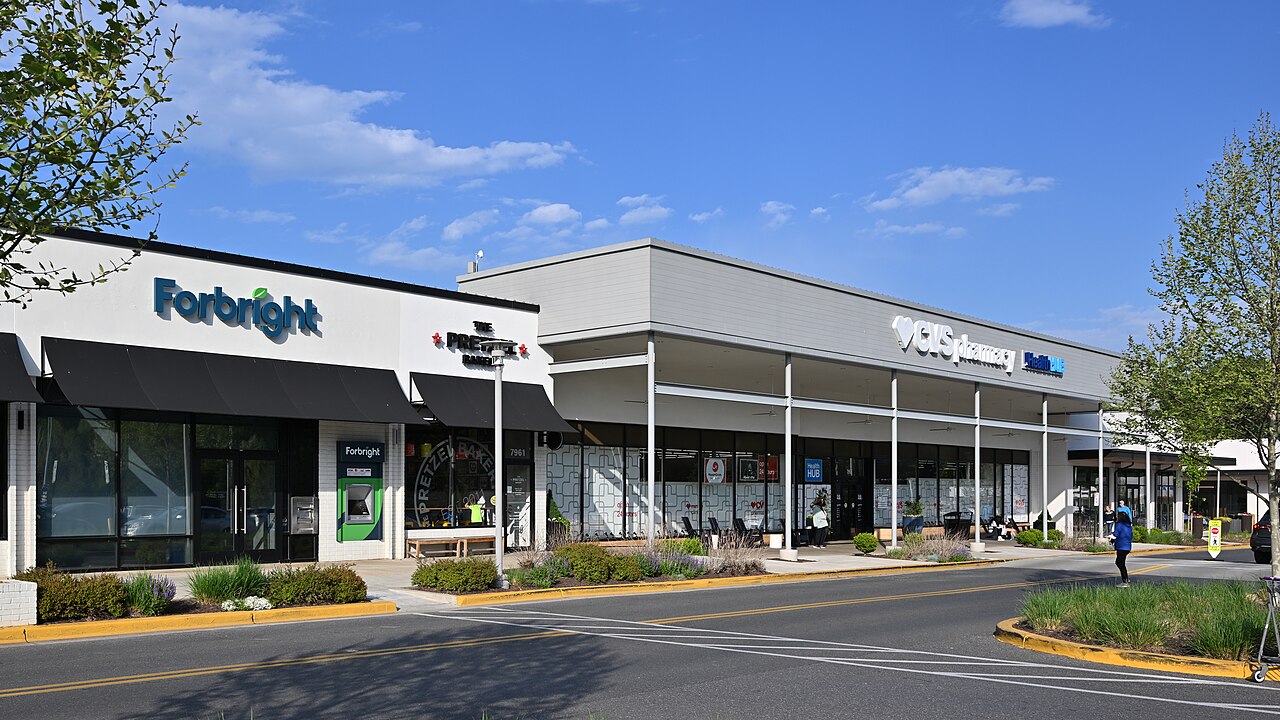 Forbright Bank branch storefront at Cabin John Village in Potomac, Maryland